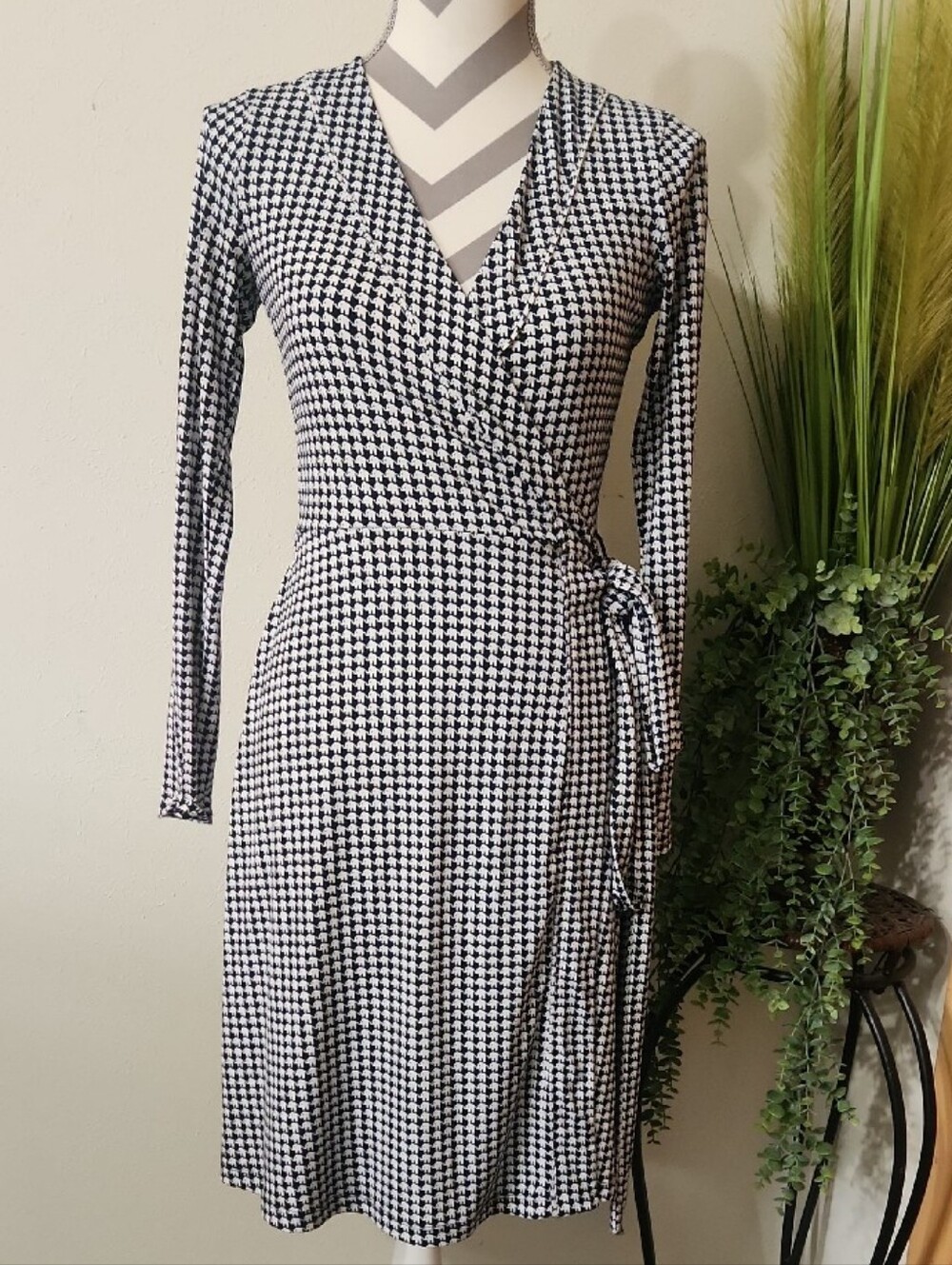 Banana Republic Black & White Gingham Wrap Dress